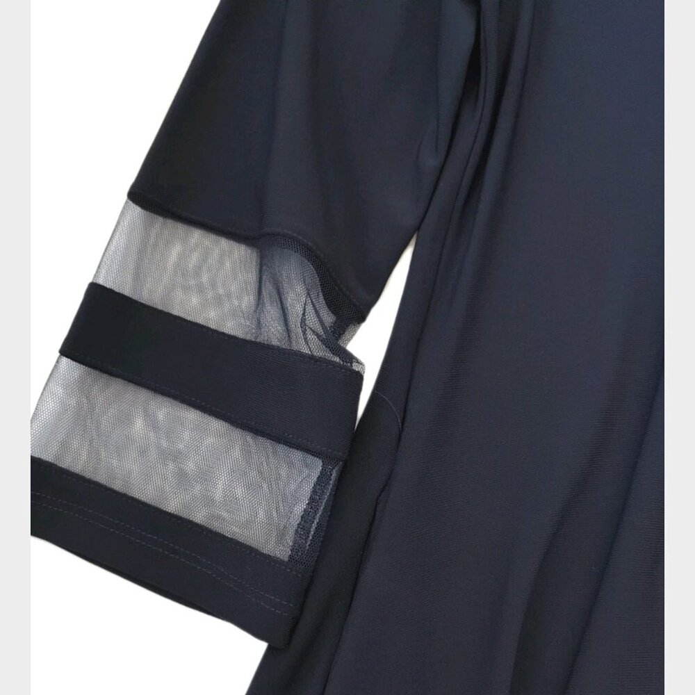 IC CONNIE K COLLECTION Stretch Sheer Mesh Trim Navy Tunic Dress - Small - New - Picture 4 of 6